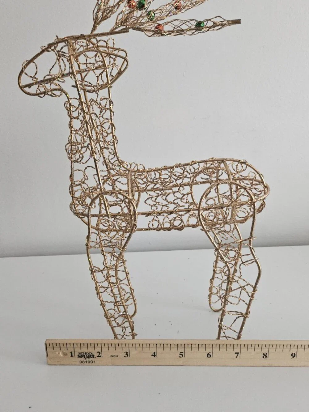 Gold Tone Wire Reindeer with Jingle Bell Antlers